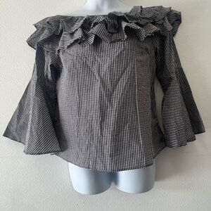 Women’s Alison Andrews Black & White Ruffled Bell Sleeve Top off Shoulder SZ XL
